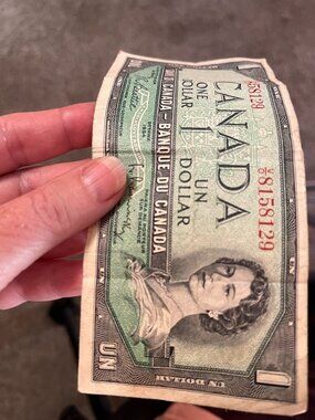 Vintage Canada 1 Dollar 1954 Queen Elizabeth II, Obsolete Banknote